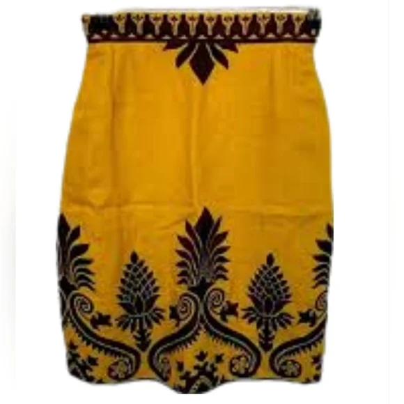 $2,500 OSCAR DE LA RENTA EXQUIS SILK LINEN MARIGOLD RUNWAY SKIRT US M